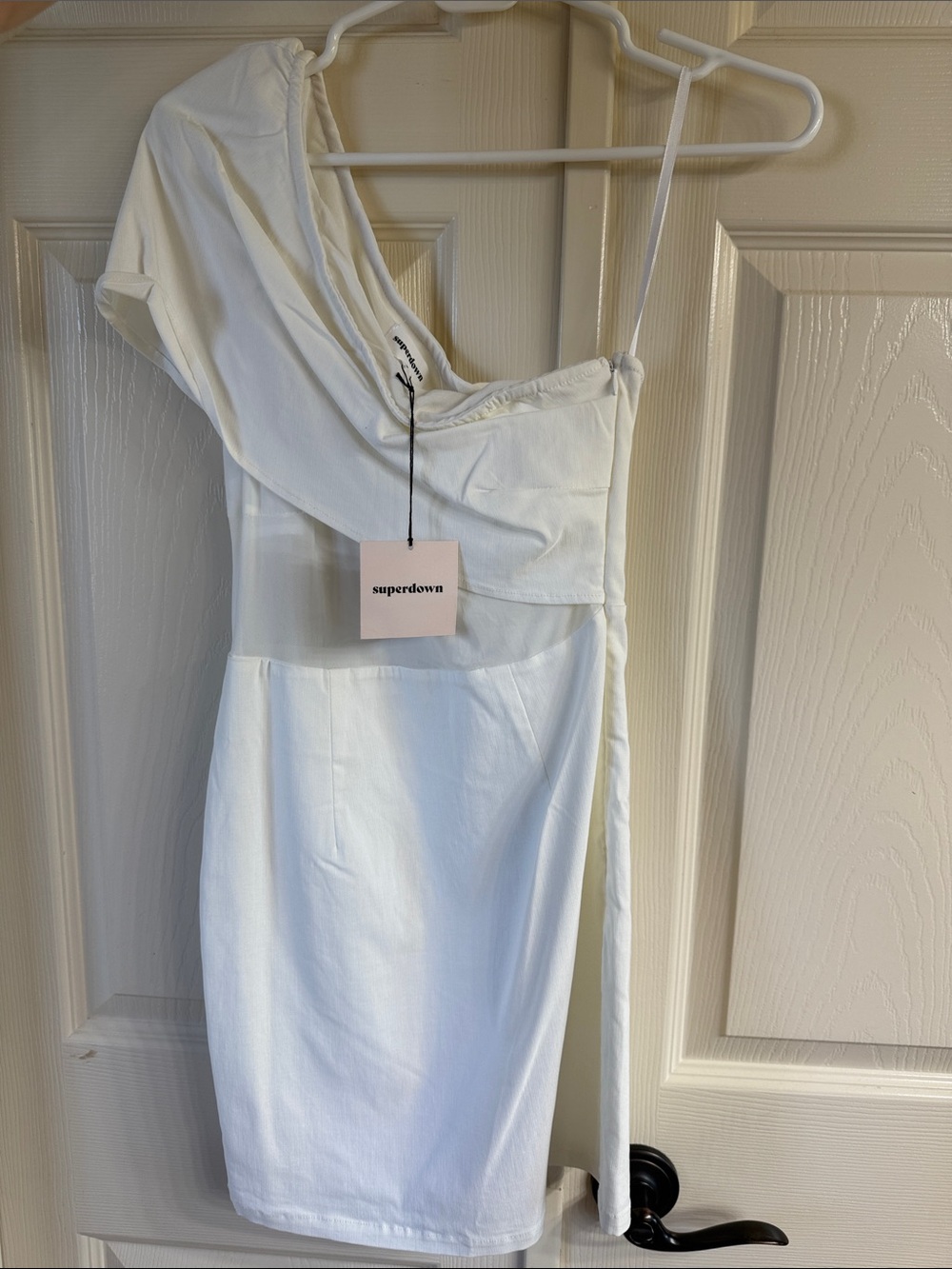 superdown One-Shoulder White Mini Dress with Drape
